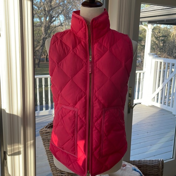 J Crew EUC Pink quilted Down Vest XS Double Zip Stand-up Collar - Picture 4 of 14